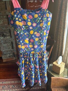 American Girl Navy Sundress with Pink Straps and Yellow Lemon Print